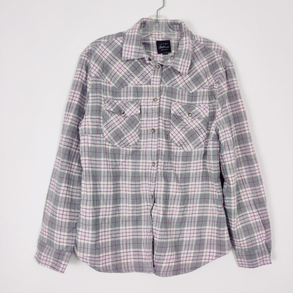 Jachs Girlfriend  York Womens Plaid Button Down Shirt Size XL Sherpa